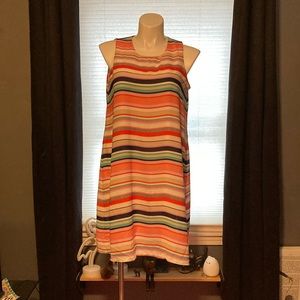 Complementary colors horizontal stripe lined sleeveless swing dress size 16